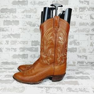Justin Western Brown Embroidered Cowboy Leather Block Heel Boots T111